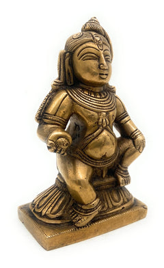 Brass Bal Gopal Krishna Idol | Laddu Gopal Murti | Makhan Chor Navneet Chora Statue | Handcrafted Pital Kanha Sculpture for Pooja, Home Decor & Gifting, Gold, 5.5 Inch, 1 Piece
