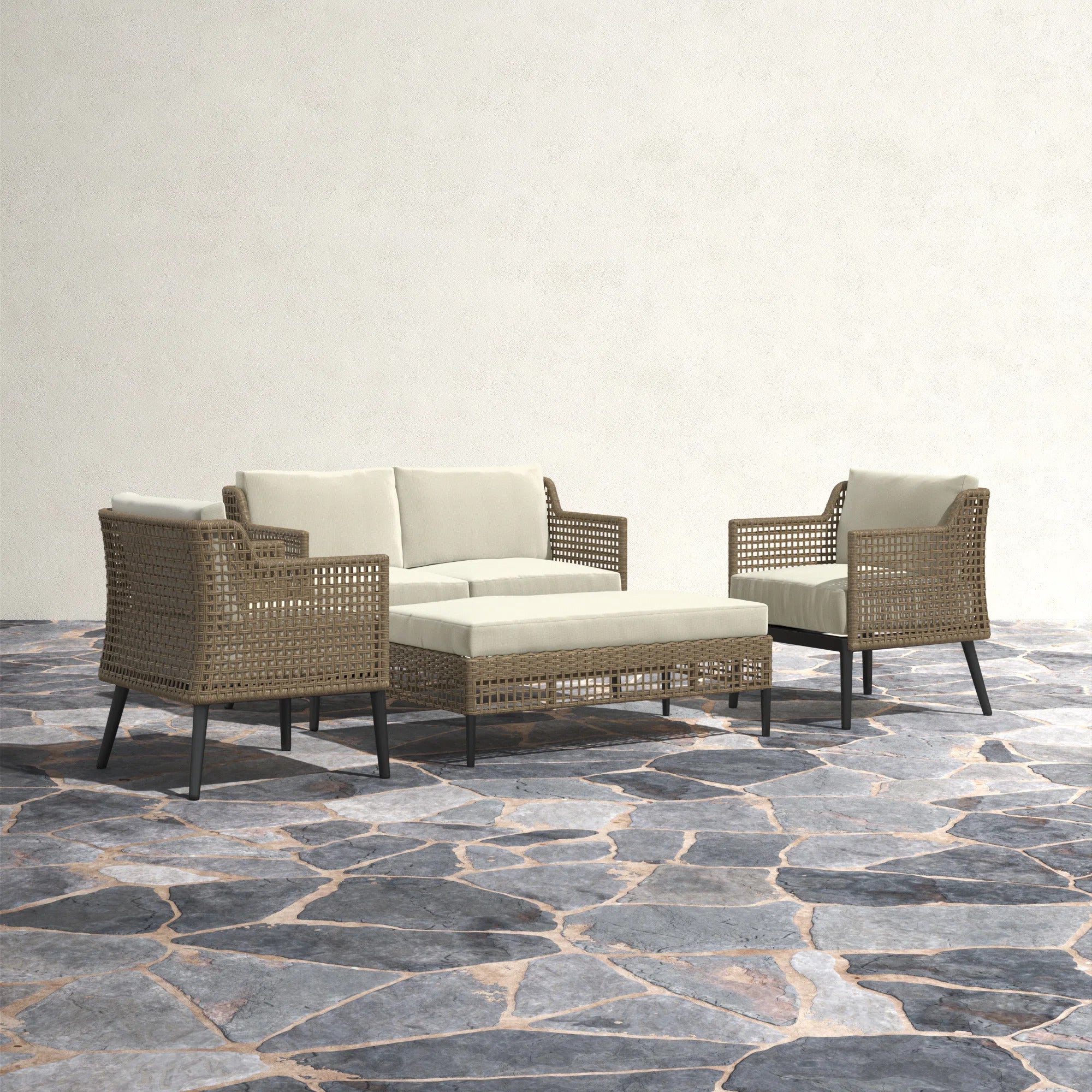 Fuente Outdoor Sofa Set 2 Seater , 2 Single seater and 1 Center Table (Cream+ Brown)