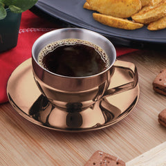 Stainless Steel 4 PCS Double Wall Cup and Saucer with Rose Gold PVD Coating Espresso