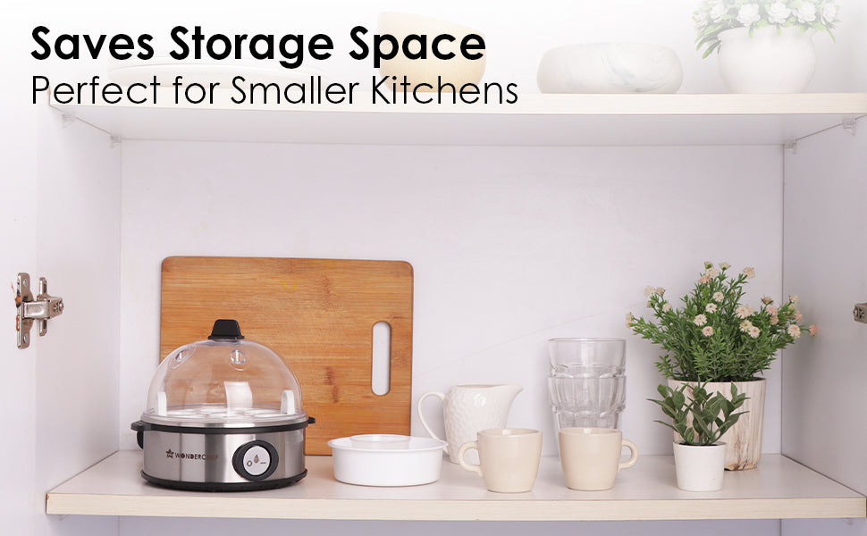 Essenza Instant Egg Boiler | 7 Poachers | 350 W | Stainless Steel Cool-touch Body | Auto Shut-off | Steaming Rack, Measuring Cup with Piercing Pin, Glass Lid with Steam Vent | 2-Year Warranty