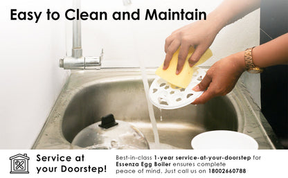 Essenza Instant Egg Boiler | 7 Poachers | 350 W | Stainless Steel Cool-touch Body | Auto Shut-off | Steaming Rack, Measuring Cup with Piercing Pin, Glass Lid with Steam Vent | 2-Year Warranty