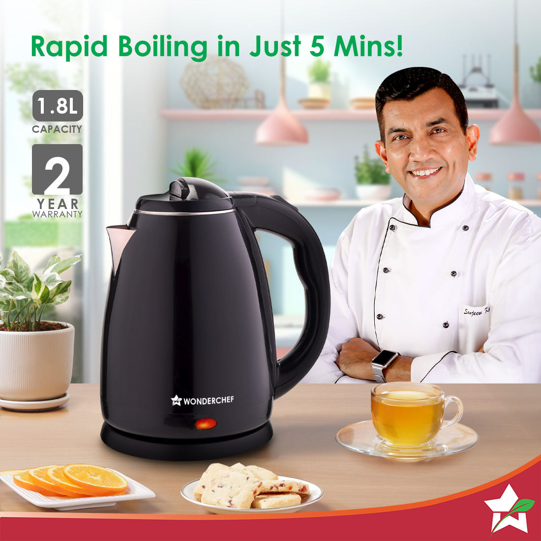 Wonderchef Essenza Cool-touch Electric Kettle | 1.8L | Stainless-steel Inner Body | 1350W | Rapid Boiling in 5 Mins | Bo