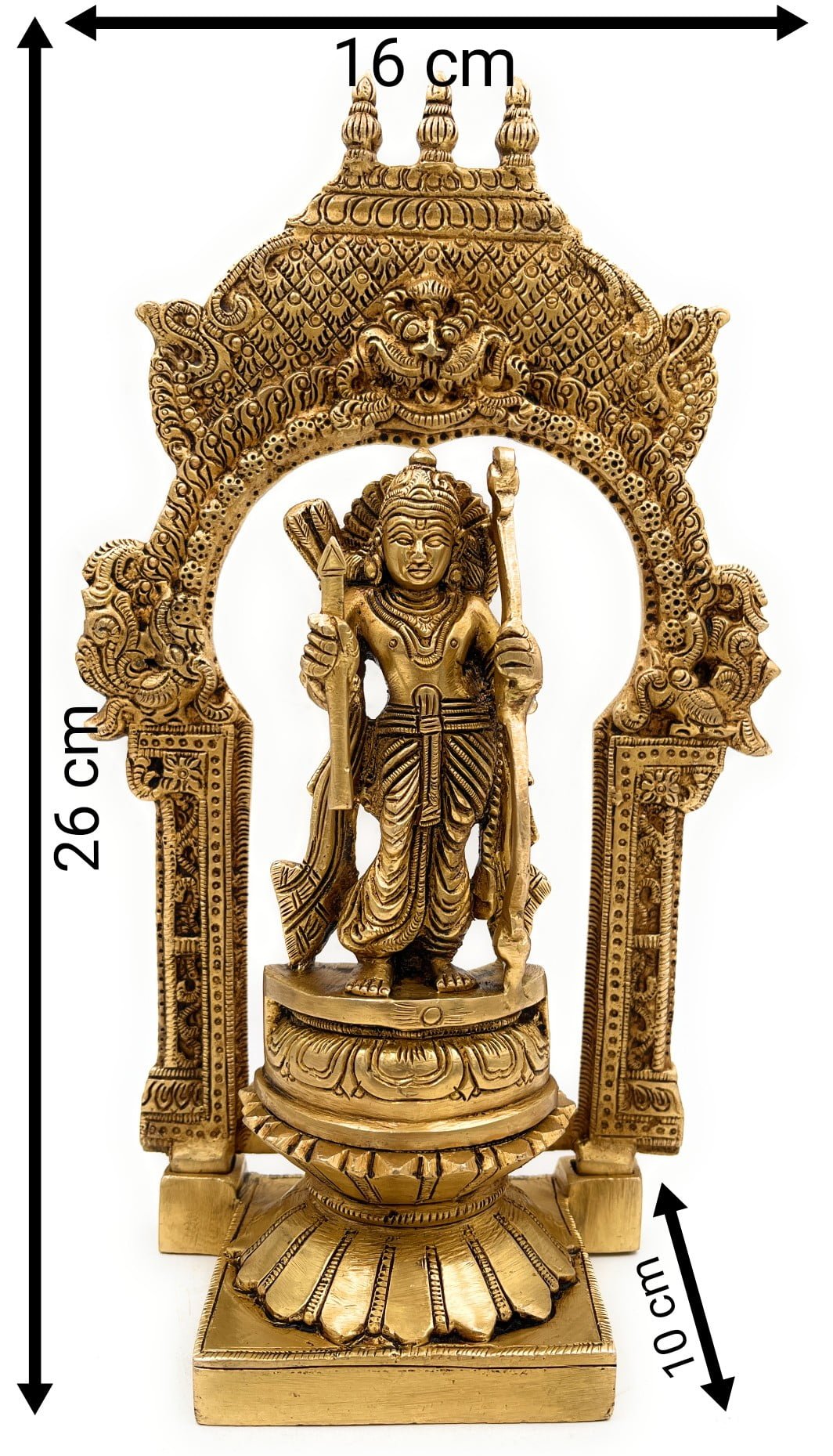 Brass Rama Idol with Prabhavali, Shri Ram Murti, Ramar Vigraham, Ram Bhagwan Statue, Ramachandra Brass Moorti for Pooja, Temple & Home Decor,Gold, 10.5 Inch, 1 Piece