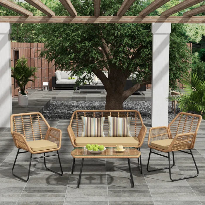 Cara Outdoor Sofa Set 2 Seater, 2 Single seater and 1 Center Table (Honey)