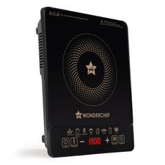 Wonderchef Evita Induction Electric Cooktop with Crystal Glass for Kitchens, 1900W, 8 Pre-set Functions, Keep Warm, Soft
