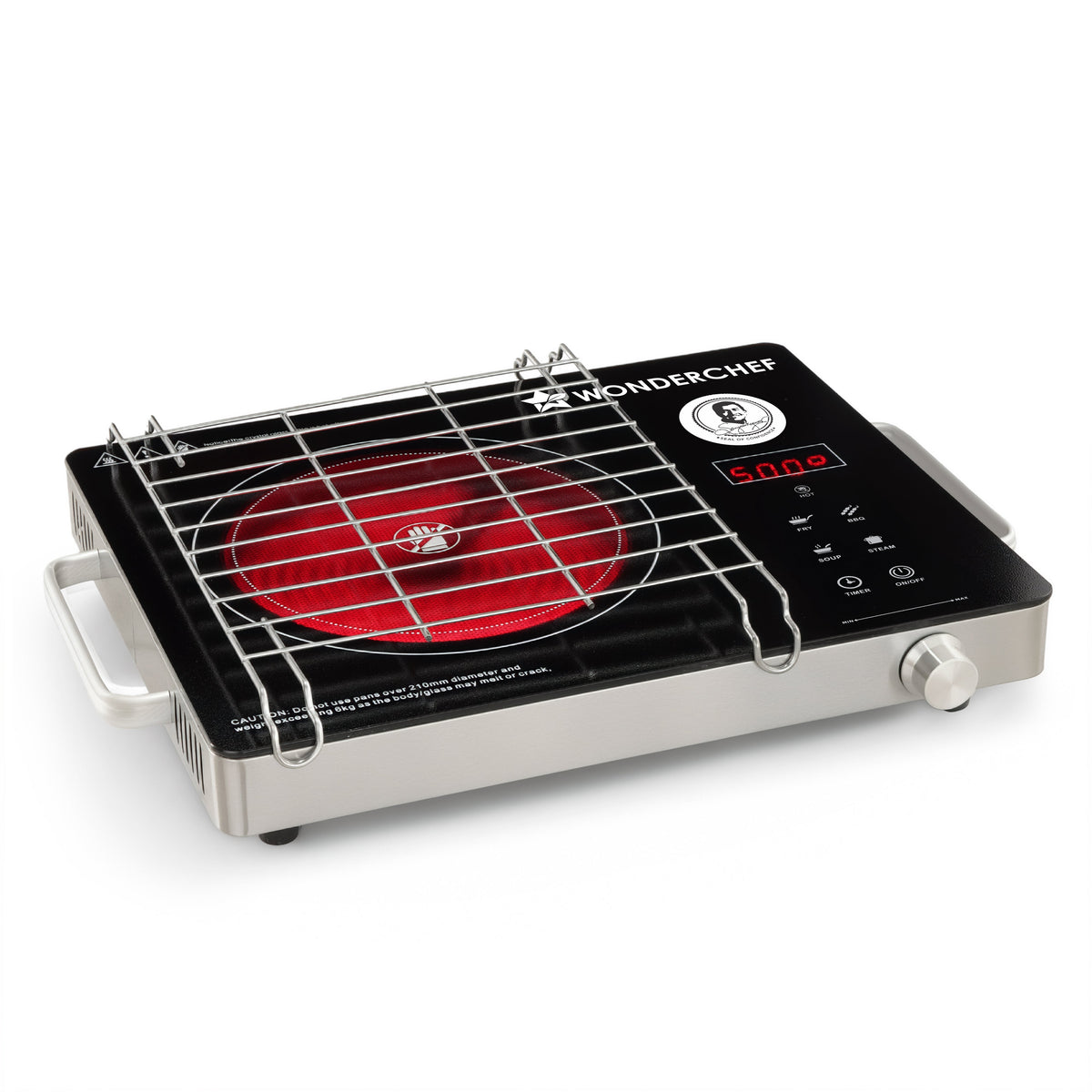 Wonderchef Evita Neo Infrared Electric Cooktop with Crystal Glass for Kitchens, 2200W, BBQ Grill Included, 4 Pre-set Fun