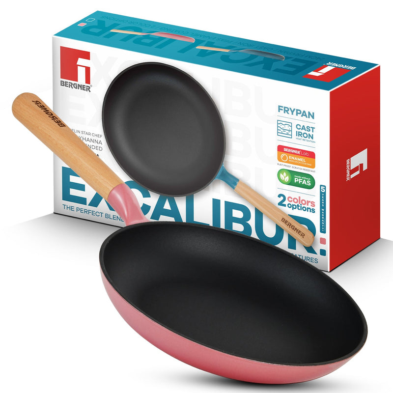 Bergner Excalibur Light Cast Iron Frypan 18cm - Induction Bottom, Pink