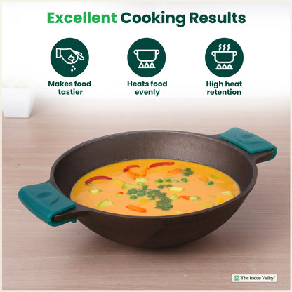 Super Smooth Cast Iron Kadai, Naturally Non-stick, Premium Quality, Toxin-free, 2.5L / 2.4Kg / 10 In