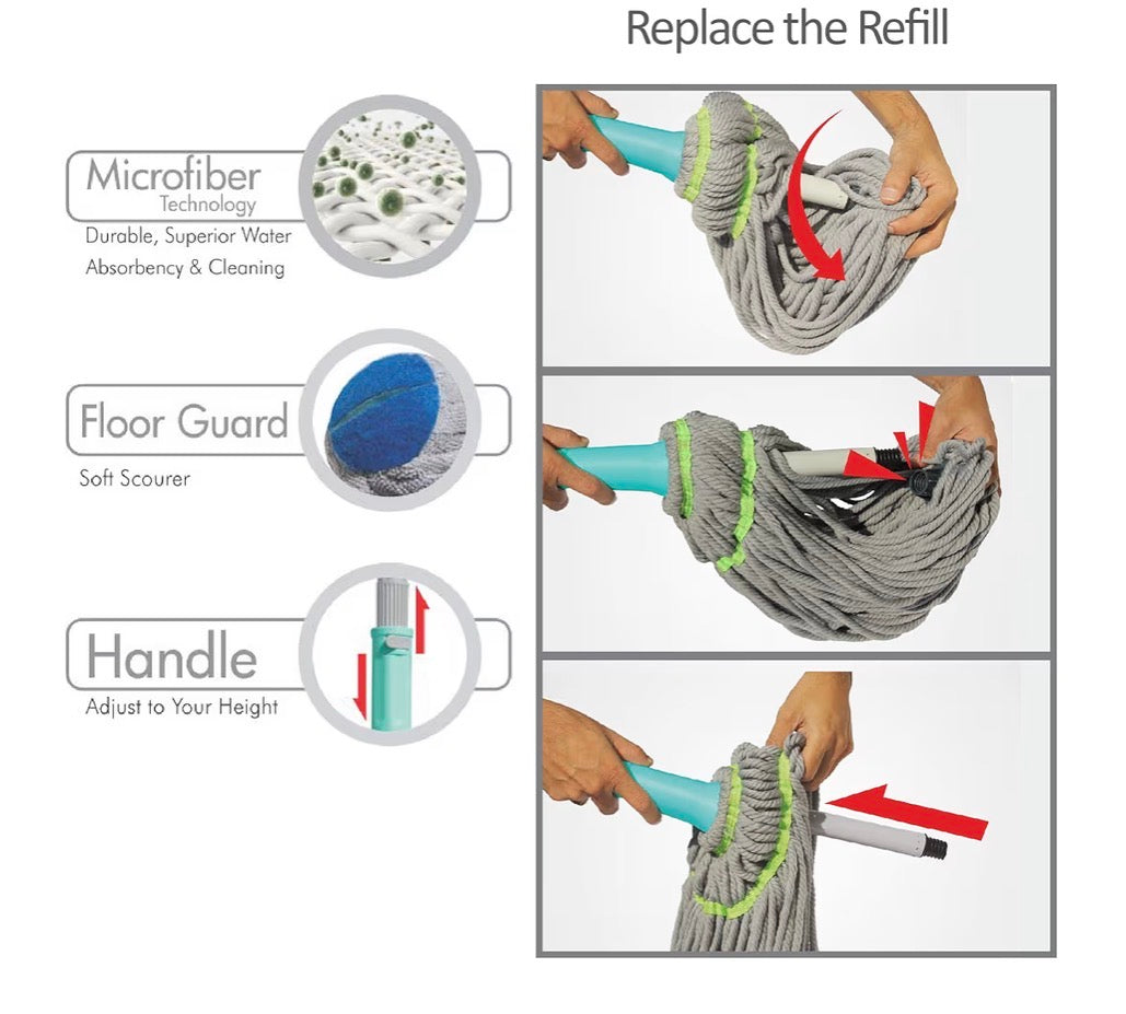 மில்டன் ட்விஸ்ட் மற்றும் ஸ்க்வீஸ் மைக்ரோஃபைபர் பிரீமியம் மாப் (அக்வால் கிரீன்) வழங்கும் ஸ்பாட்ஜீரோ 
