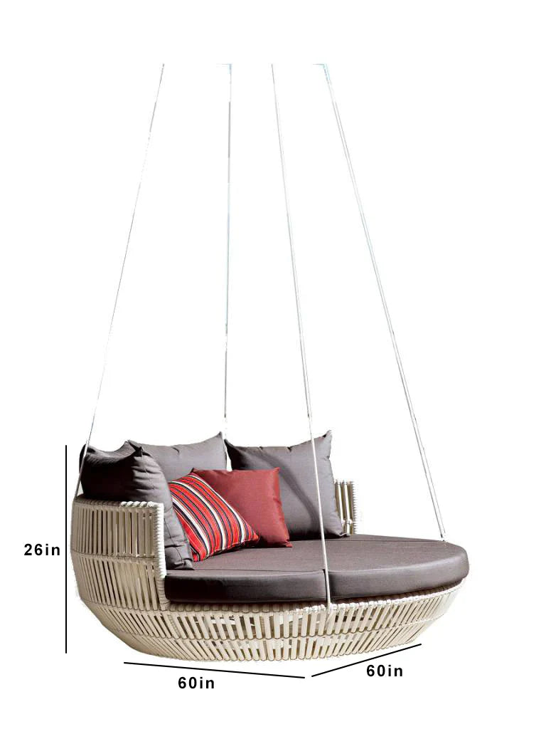 Monkid Three Seater Hanging Swing Without Stand For Balcony , Garden Swing (Cream )