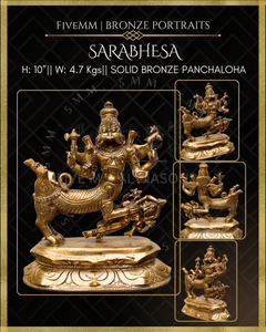 Sarabhesvara Shiva Panchaloha Bronze Icon - 10" -Polished finish