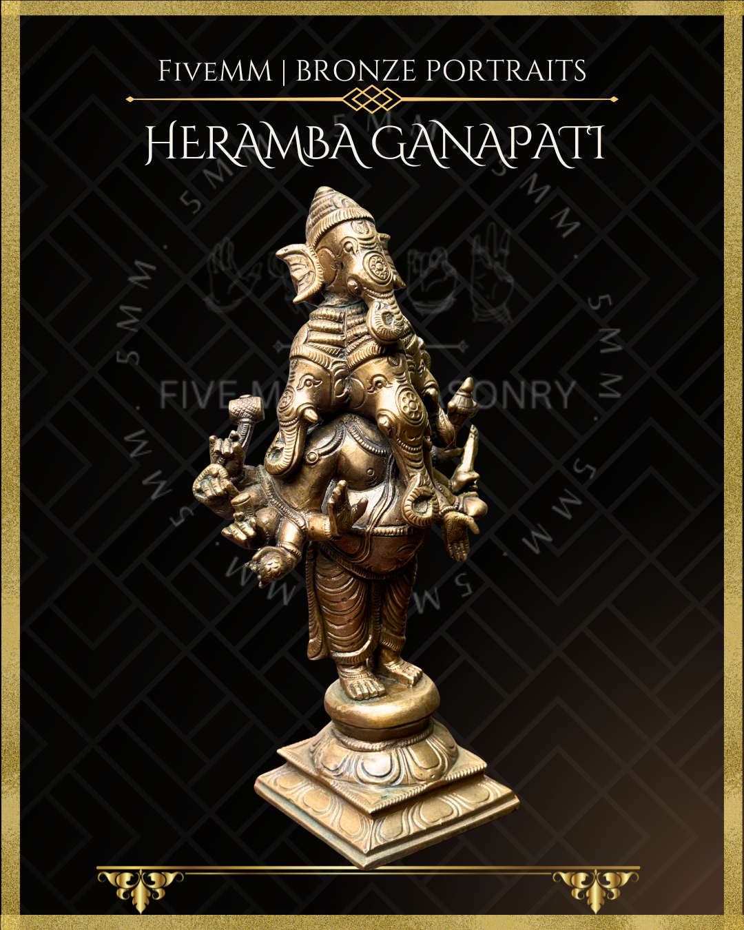 Heramba Ganapati Panchaloha Bronze Icon - 8" Standing