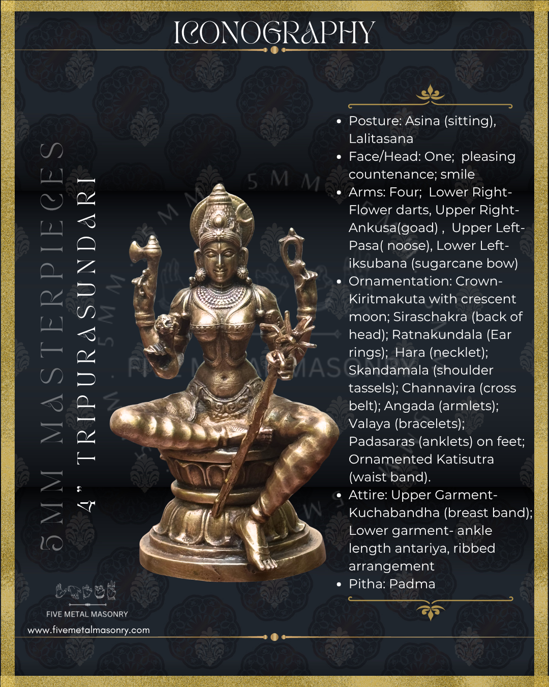 Lalitha-Tripurasundari  Panchaloha Bronze Icon - 4"-  Masterpieces Collection