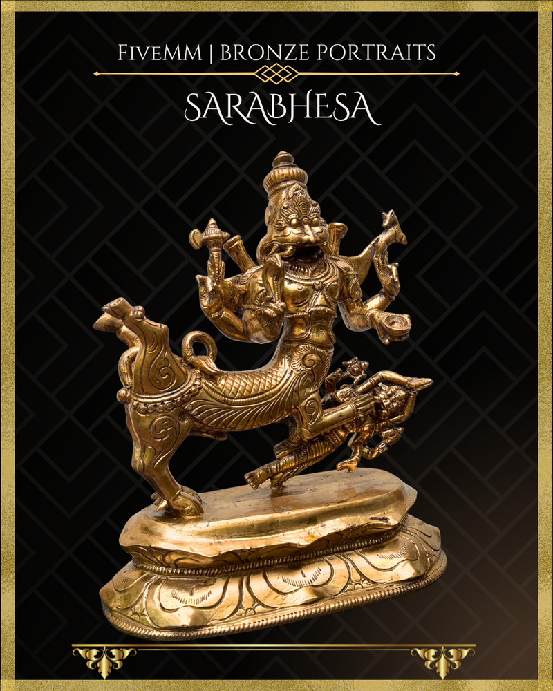 Sarabhesvara Shiva Panchaloha Bronze Icon - 10" -Polished finish