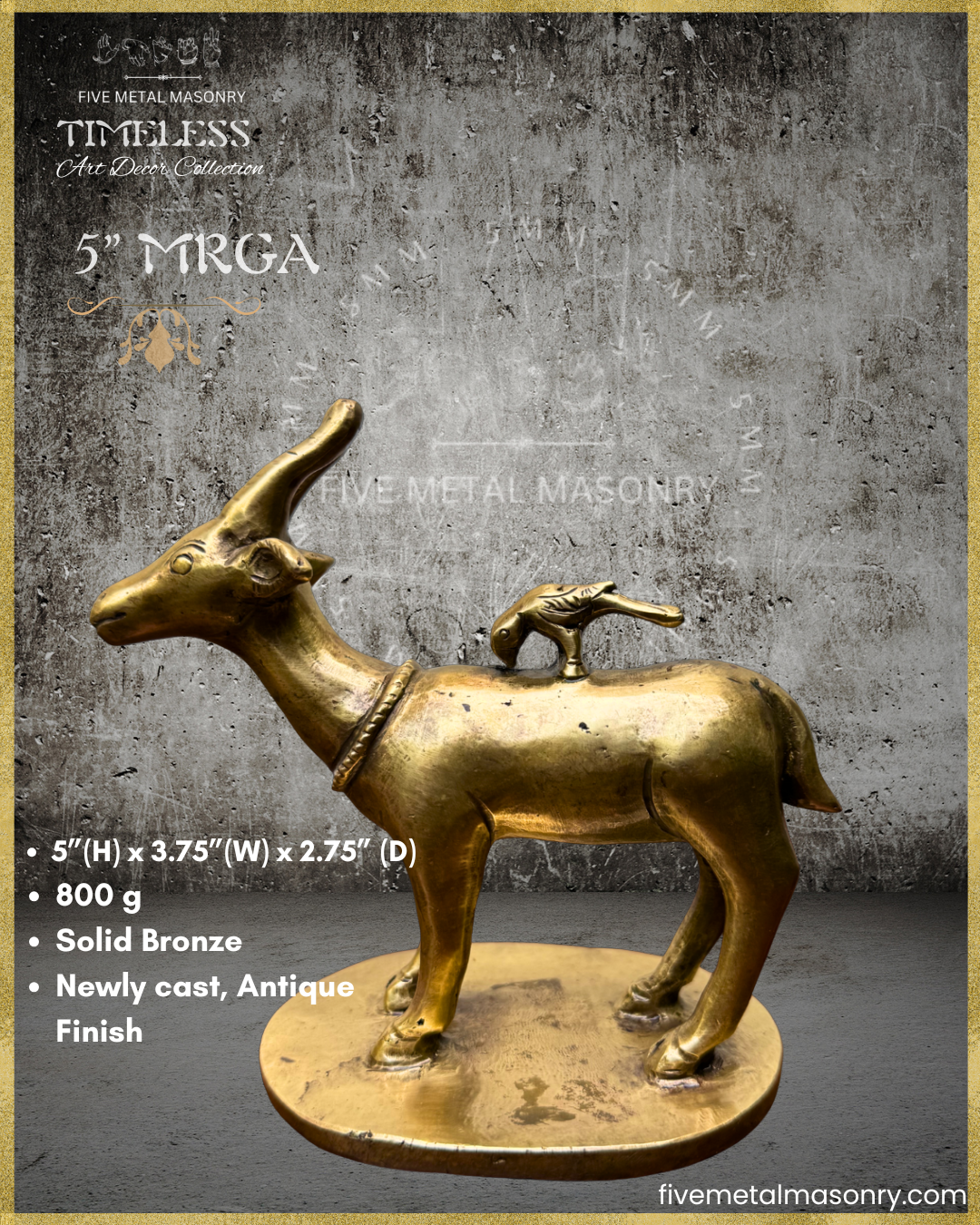 Mrga:Deer Panchaloha Bronze Icon - 5"- Timeless Collection