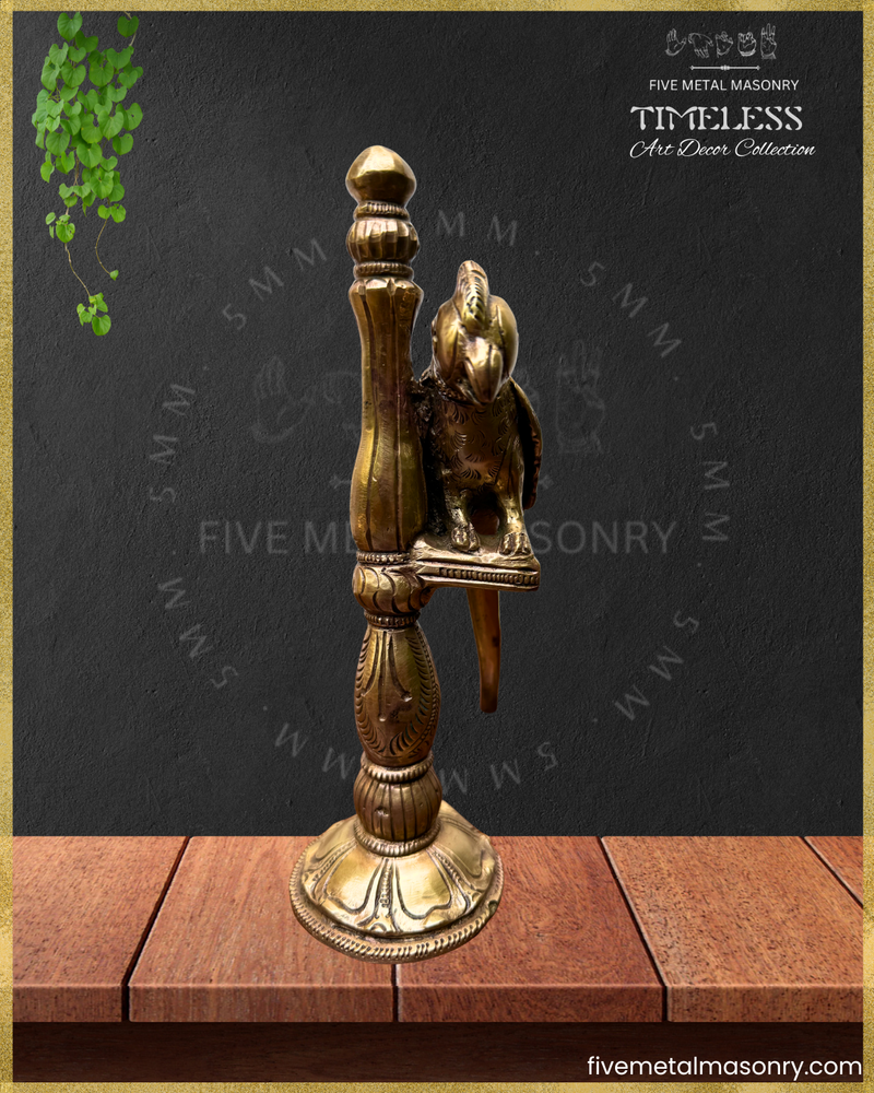 Suka:Parrot perched on pillar Panchaloha Bronze Icon - 8"- Timeless Collection
