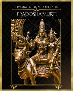 Pradosha Murti Shiva and Uma sitting on Nandi Panchaloha Bronze Icon - 8" with arch