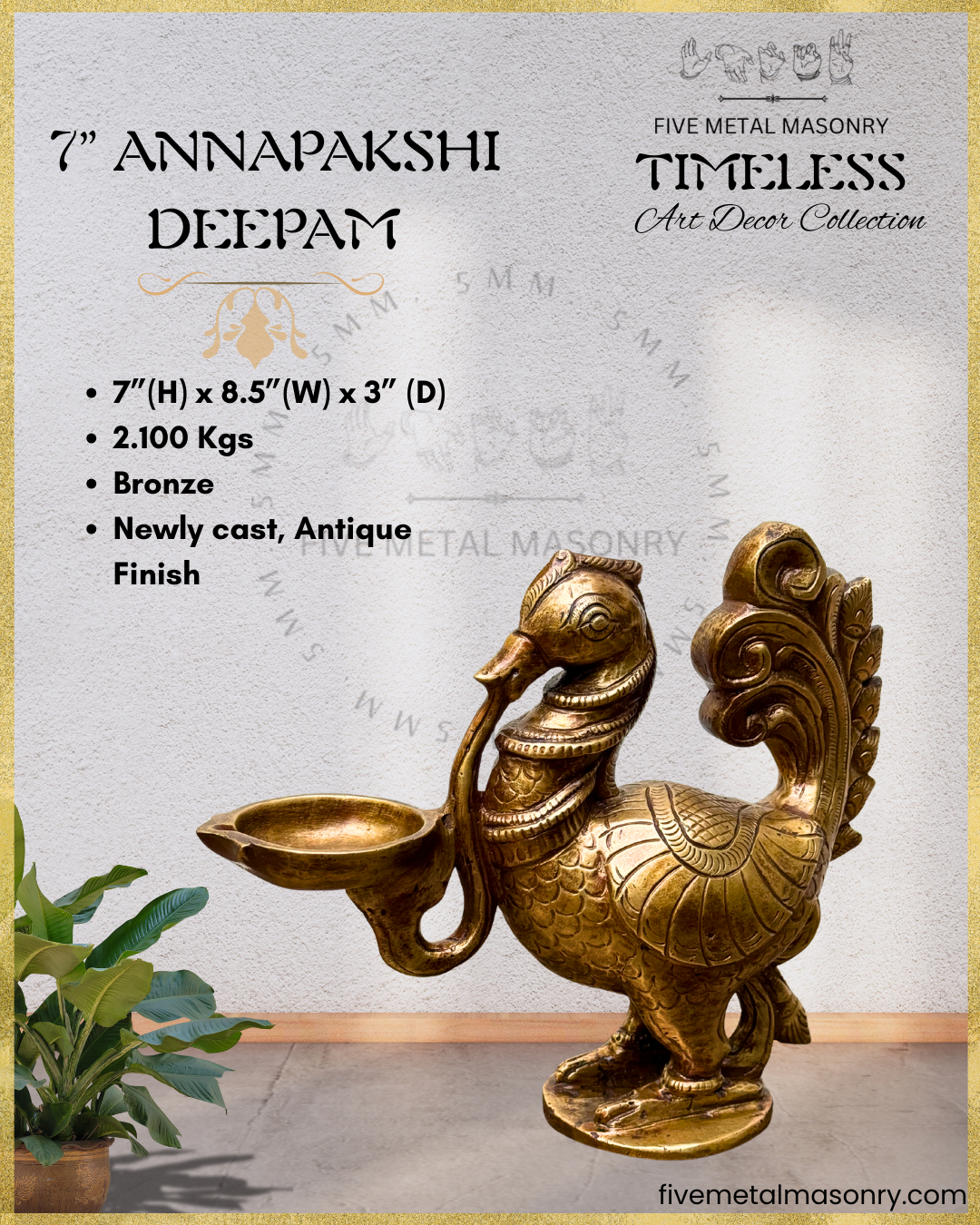 Hamsa/Annapakshi Deepam Panchaloha Bronze Icon - 7"- Timeless Collection