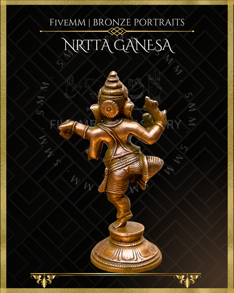 Nrtta(Dancing) Ganesa Panchaloha Bronze Icon - 4.5" -Antique finish