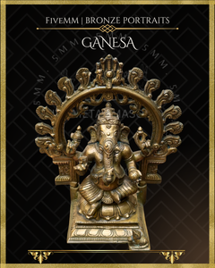 Ganesa Panchaloha Bronze Icon - 10" Seated with arch