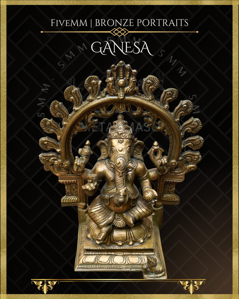 Ganesa Panchaloha Bronze Icon - 10" Seated with arch