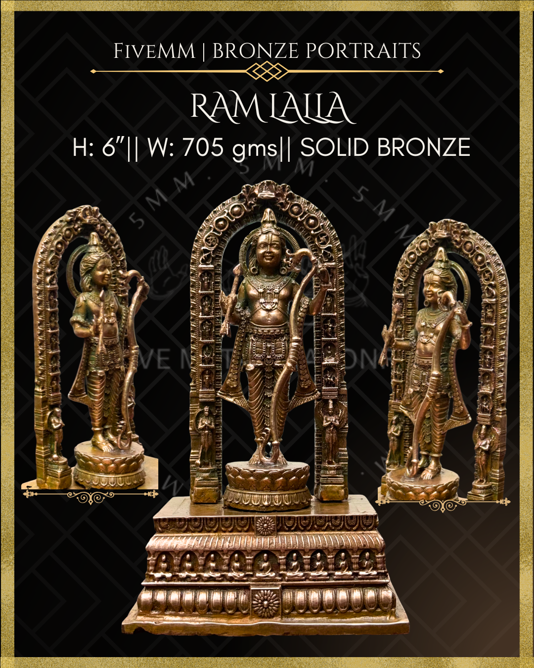 Ayodhya Ramlalla Panchaloha Bronze Icon - 6" with arch