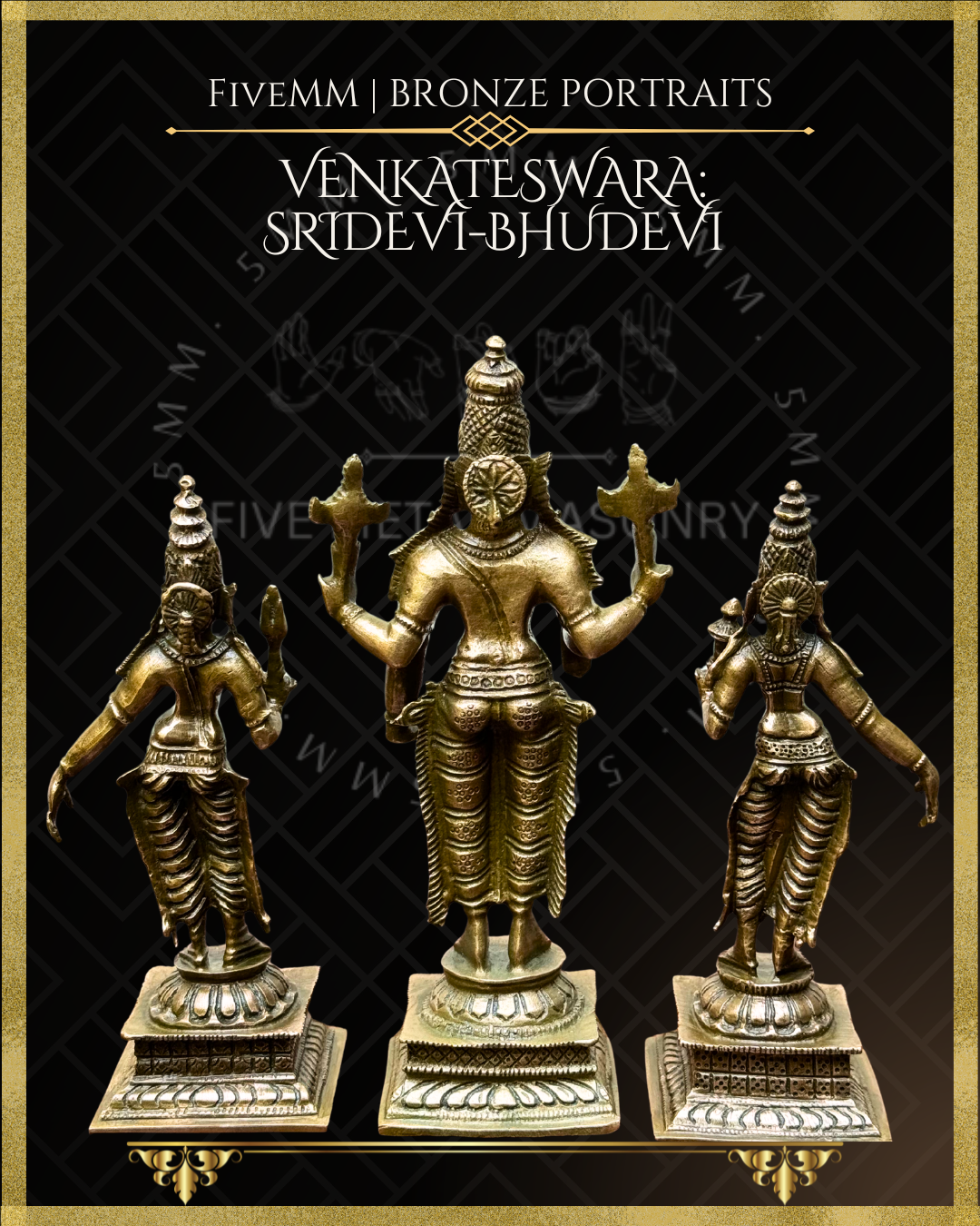 Venkateswara-Sridevi-Bhudevi  Panchaloha Bronze Icon Set - 6"