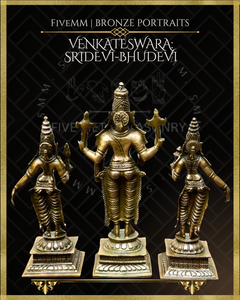 Venkateswara-Sridevi-Bhudevi  Panchaloha Bronze Icon Set - 6"