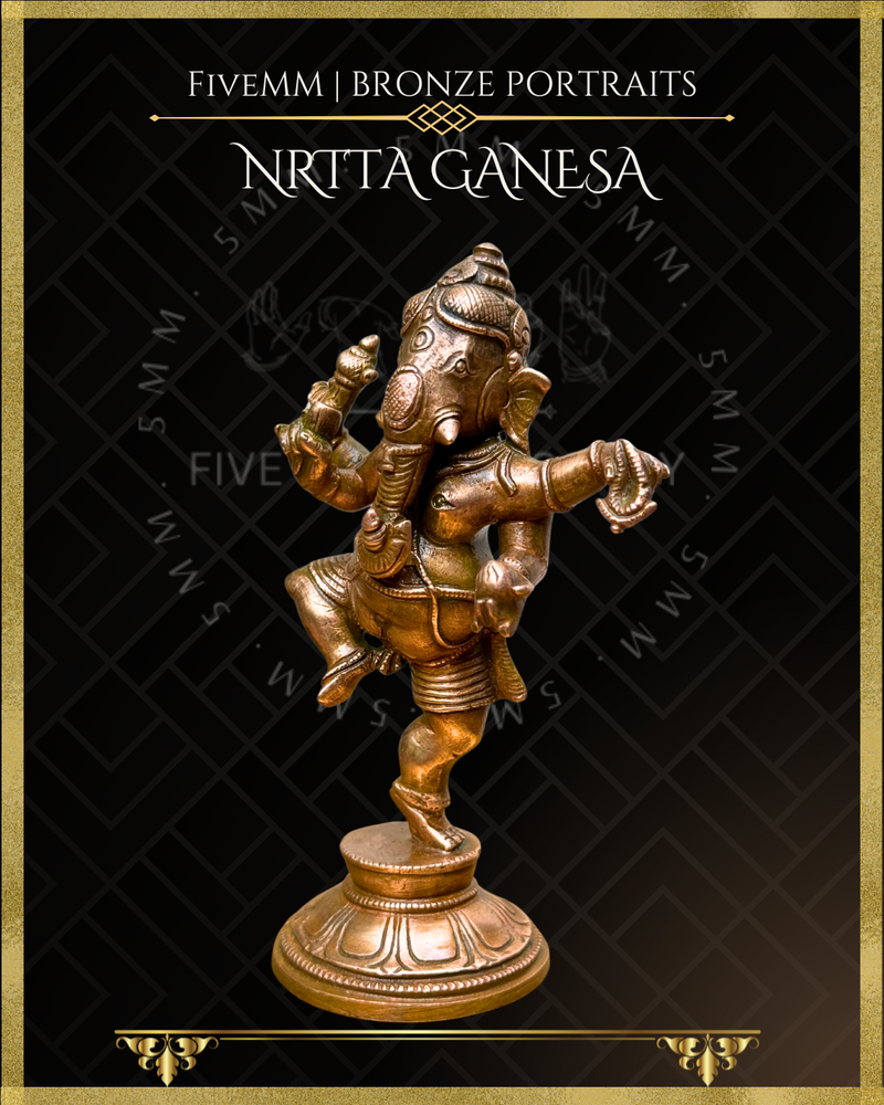 Nrtta(Dancing) Ganesa Panchaloha Bronze Icon - 4.5" -Antique finish