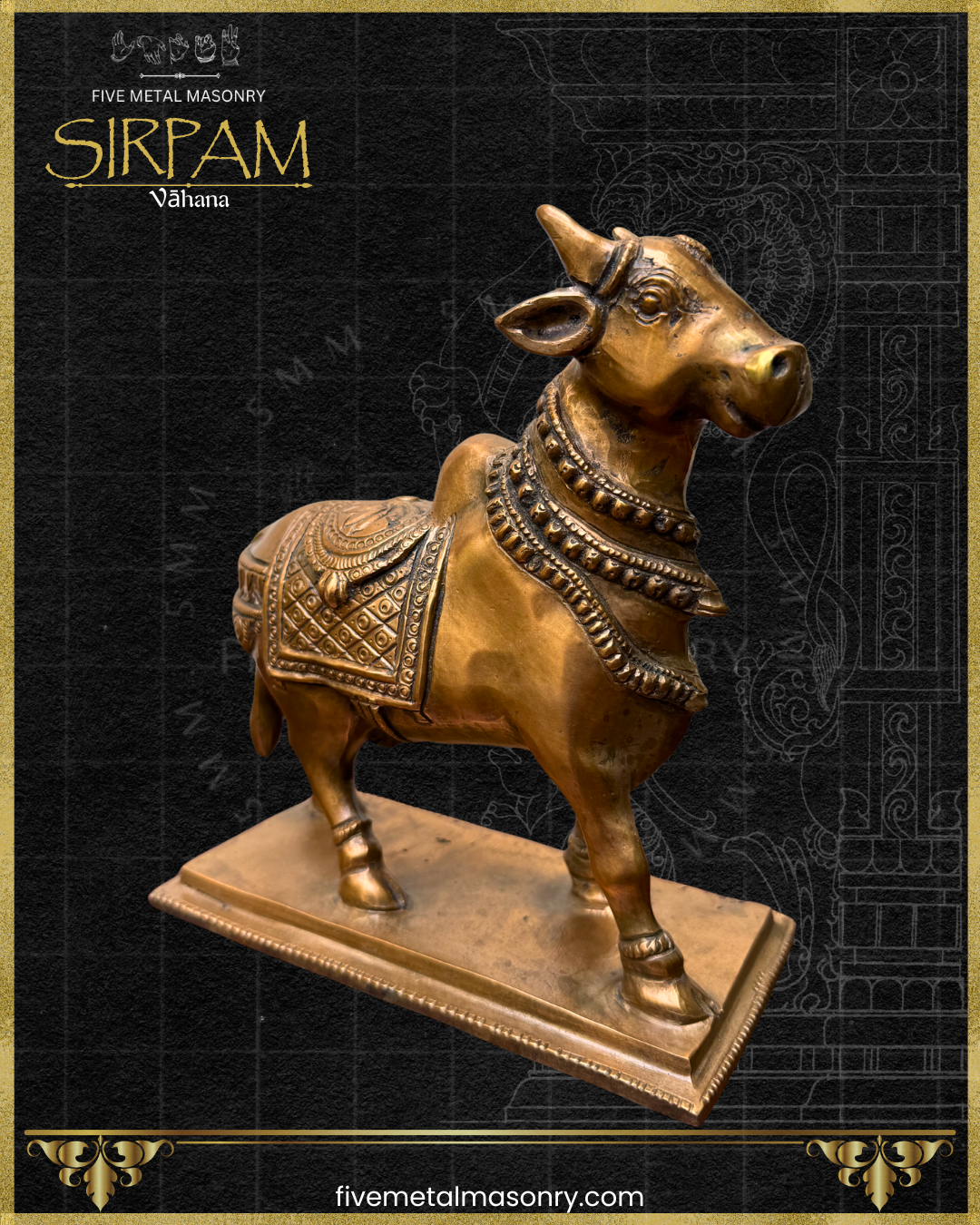 Vrsabha(Nandi) : Bull Panchaloha Bronze Icon - 8" - Sirpam Collection