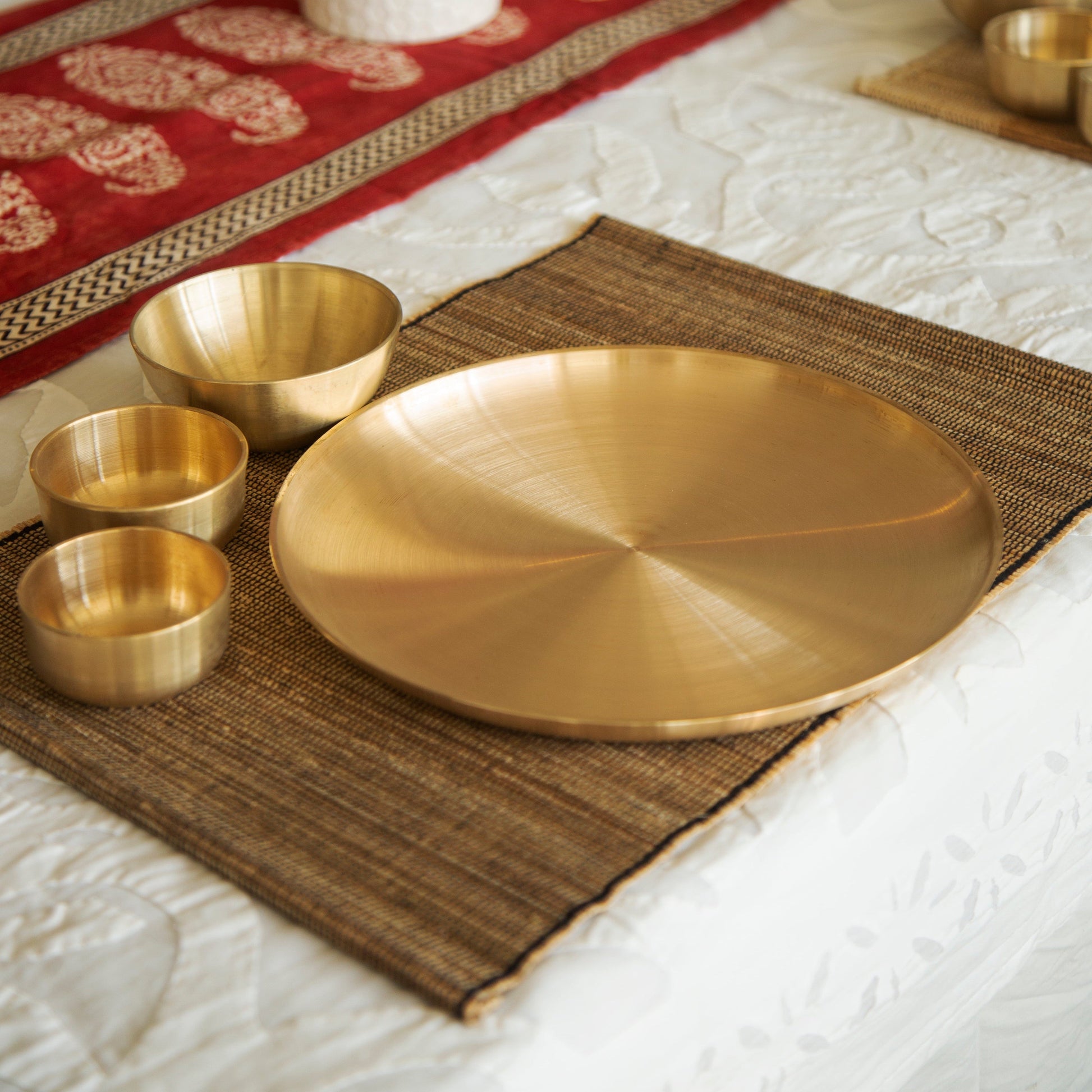 Kansa/Bronze Plate set ( Plate + 3 Katori ) - Velanstore