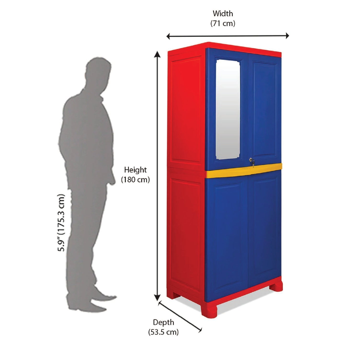 Nilkamal Freedom Big Mirror Cabinet (Pepsi Blue / Bright Red / Yellow)