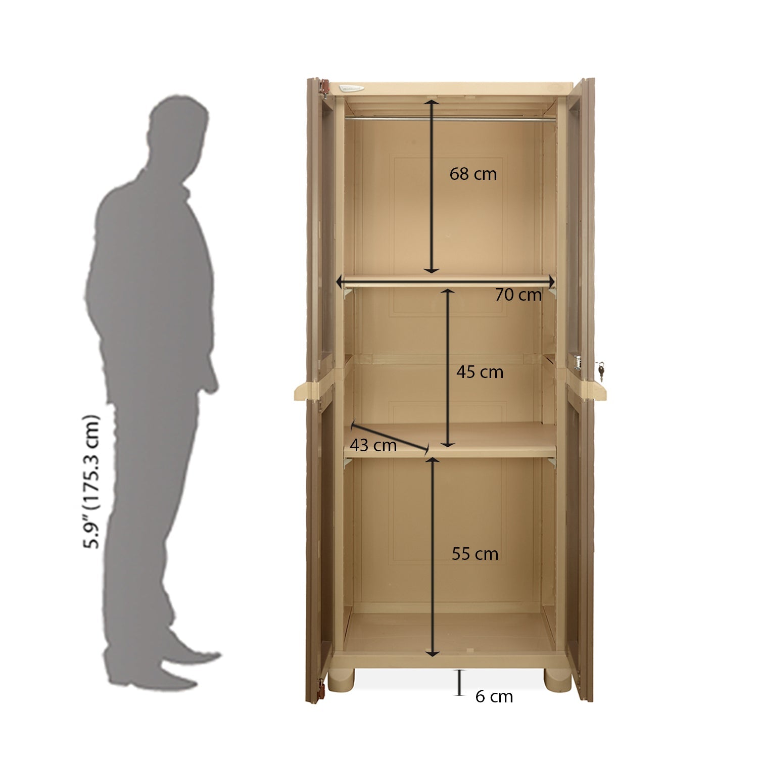 Nilkamal Freedom Big 6 (FB 6) Plastic Storage Cabinet (Ratan Dark Beige / New Cream)