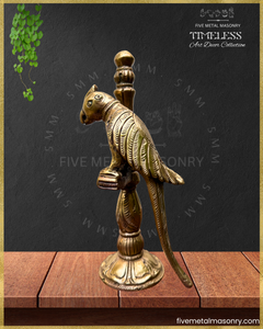 Suka:Parrot perched on pillar Panchaloha Bronze Icon - 8"- Timeless Collection