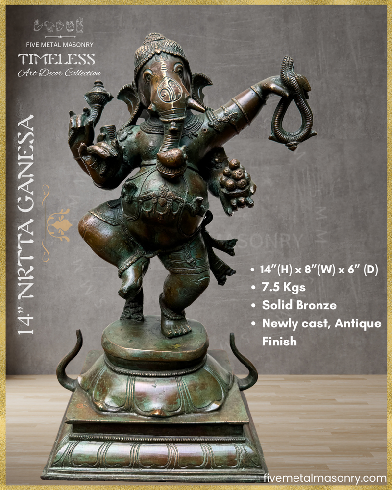 Dancing (Nrtta) Ganesha - Panchaloha Bronze Icon - 14"- Timeless Collection