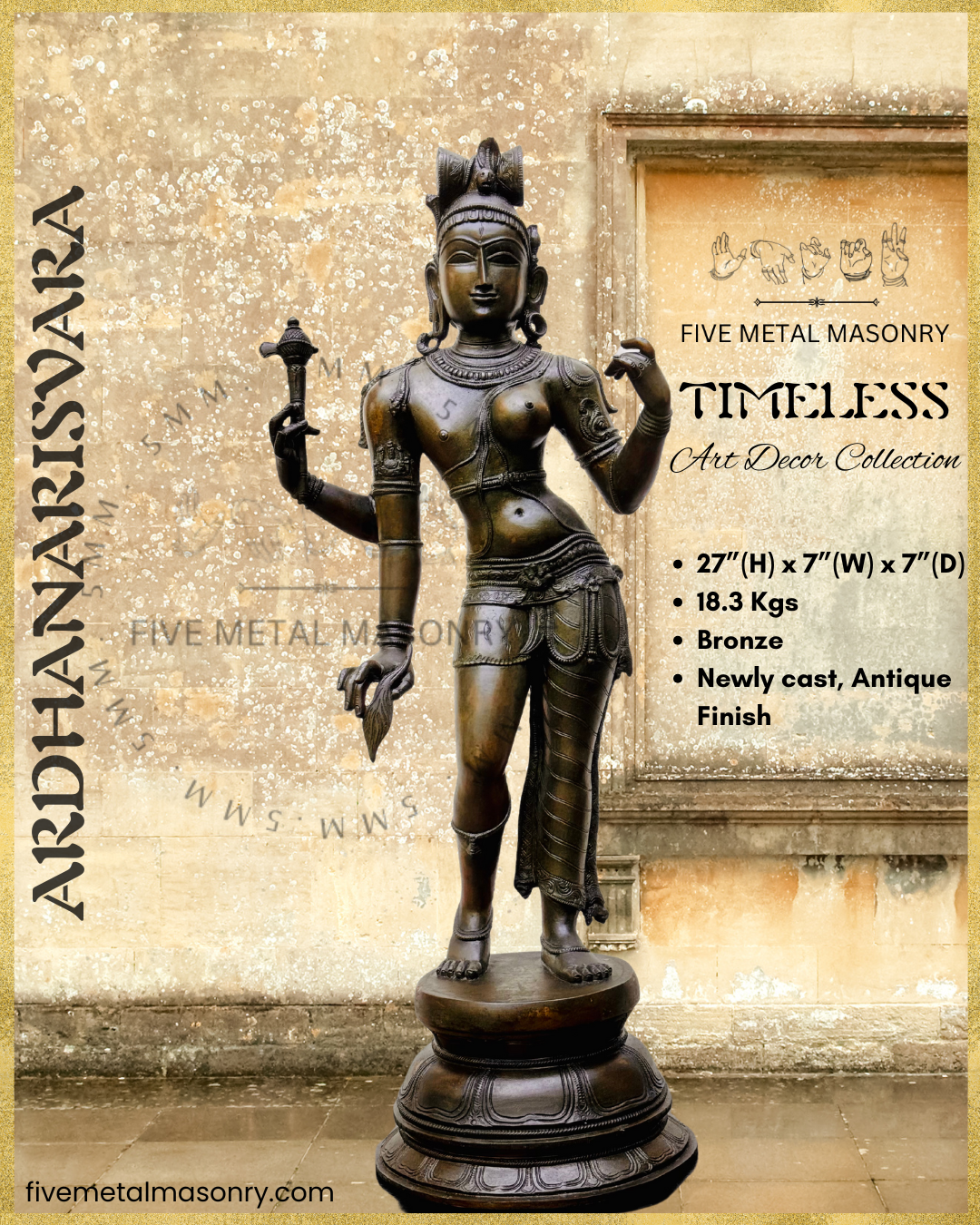 Ardhanarisvara Shiva Panchaloha Bronze Icon - 27" - Timeless Collection