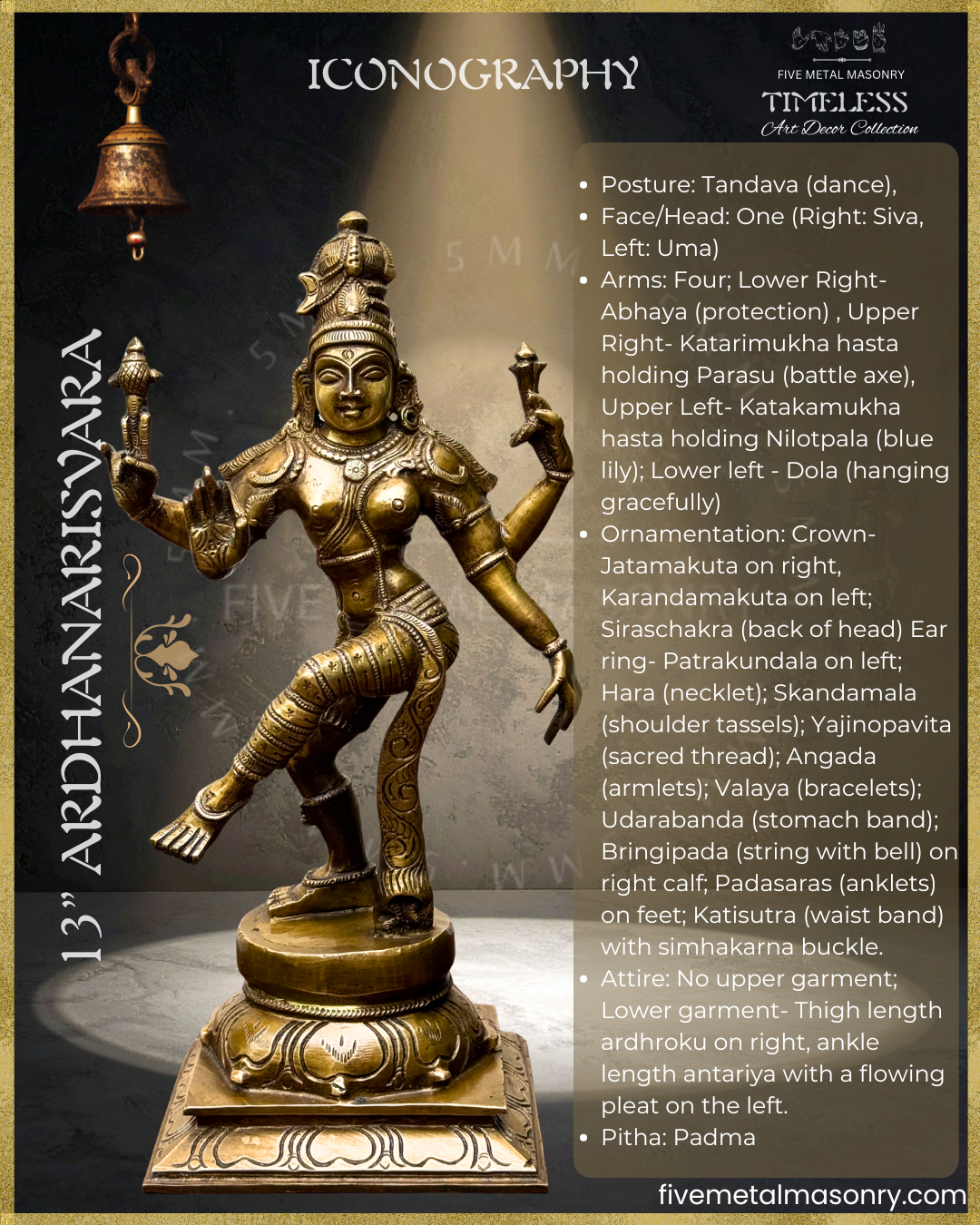 Ardhanarisvara | Shiva-Parvati composite Panchaloha Bronze Icon - 13"- Timeless Collection