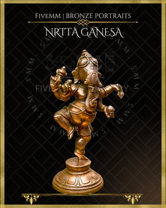 Nrtta(Dancing) Ganesa Panchaloha Bronze Icon - 4.5" -Antique finish