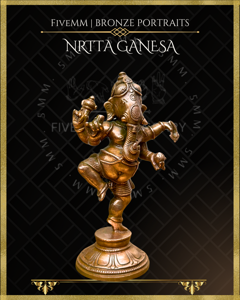 Nrtta(Dancing) Ganesa Panchaloha Bronze Icon - 4.5" -Antique finish