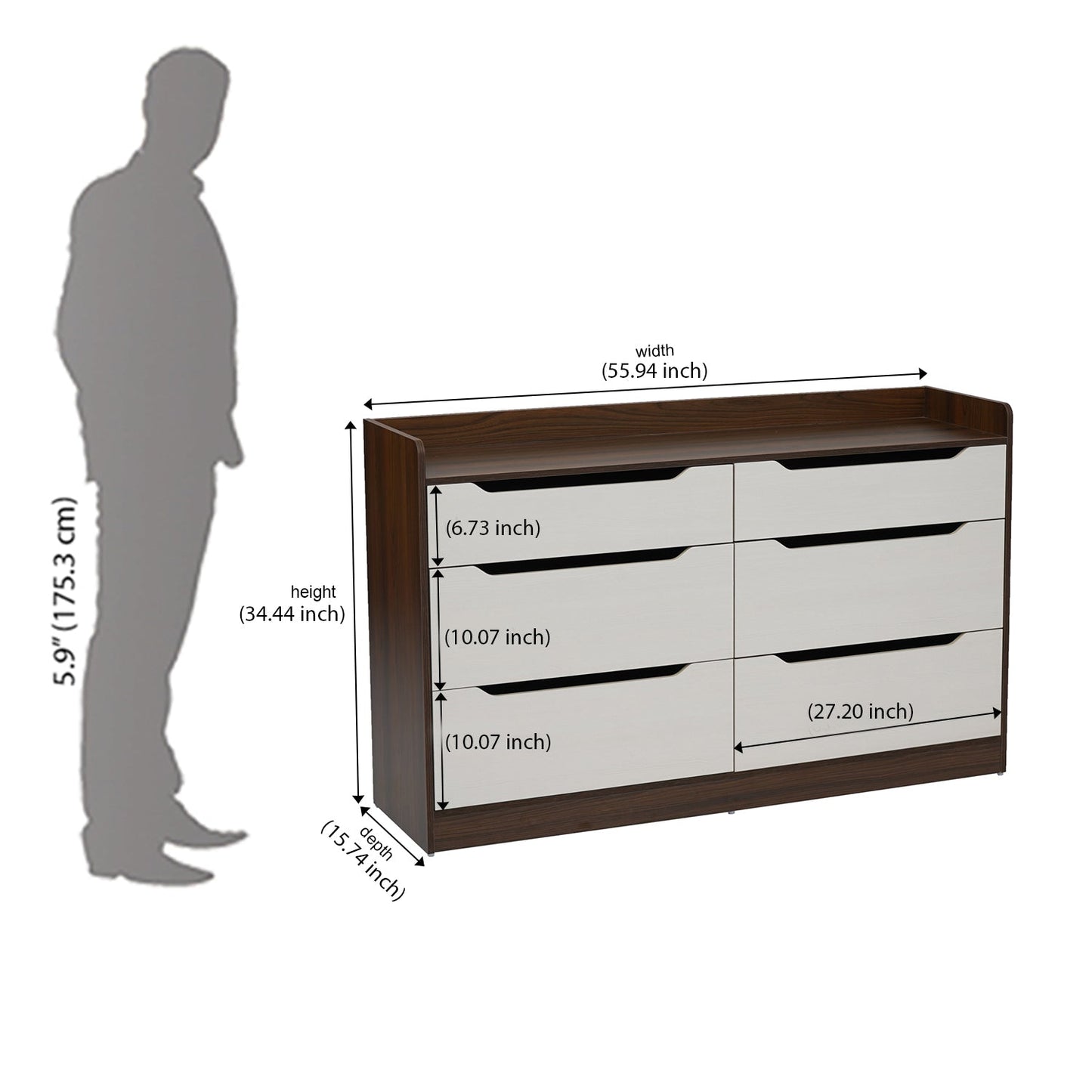 Nilkamal Febian Chest of 6 Drawers (Walnut & White)