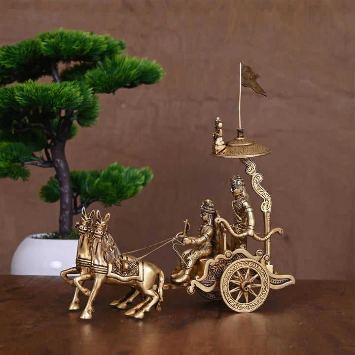 Brass Arjun And Krishna Rath