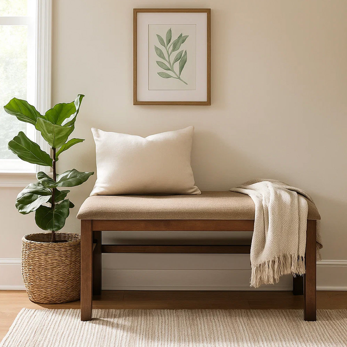 Nilkamal Jewel Multi Use Medium Sitting Bench for Living Room | Dining Room (Walnut)