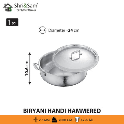 Stainless Steel Triply Bharat Hammered Biryani Handi with Lid