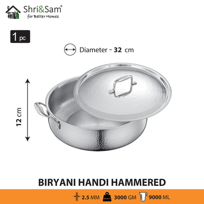 Stainless Steel Triply Bharat Hammered Biryani Handi with Lid