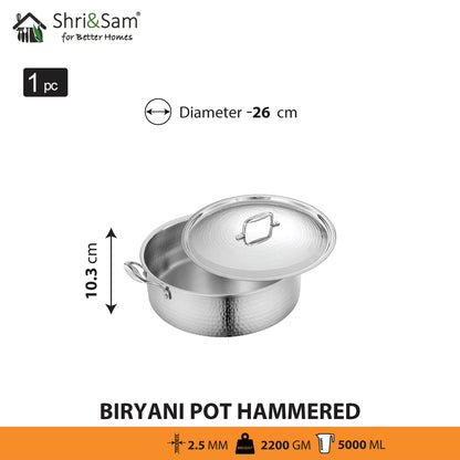 Stainless Steel Triply Bharat Hammered Biryani Pot with Lid