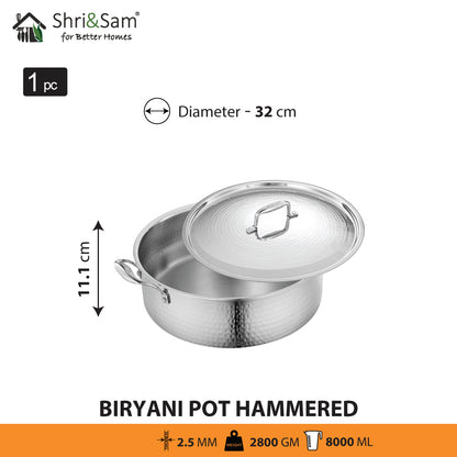 Stainless Steel Triply Bharat Hammered Biryani Pot with Lid