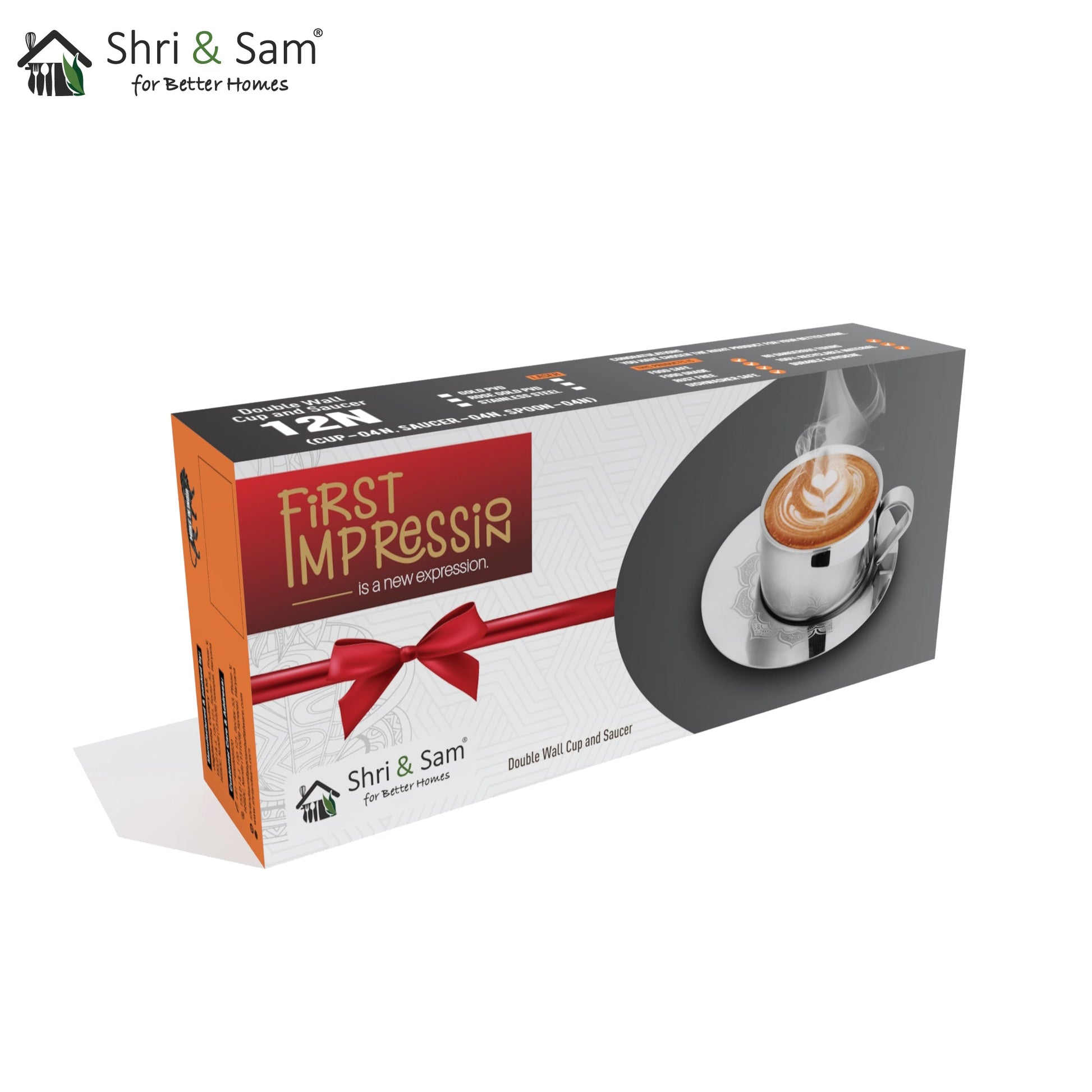 Stainless Steel 4 PCS Double Wall Cup and Saucer with Laser First Impression