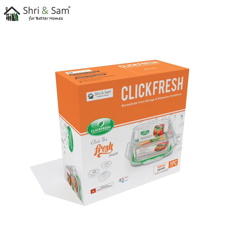 Glass 800ml Food Storage & Bakeware Container with Airtight Lid Square Clickfresh