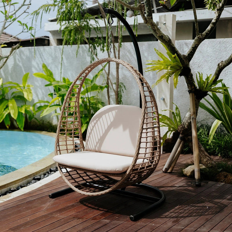Floom Single Seater Hanging Swing With Stand For Balcony , Garden Swing (Tan)