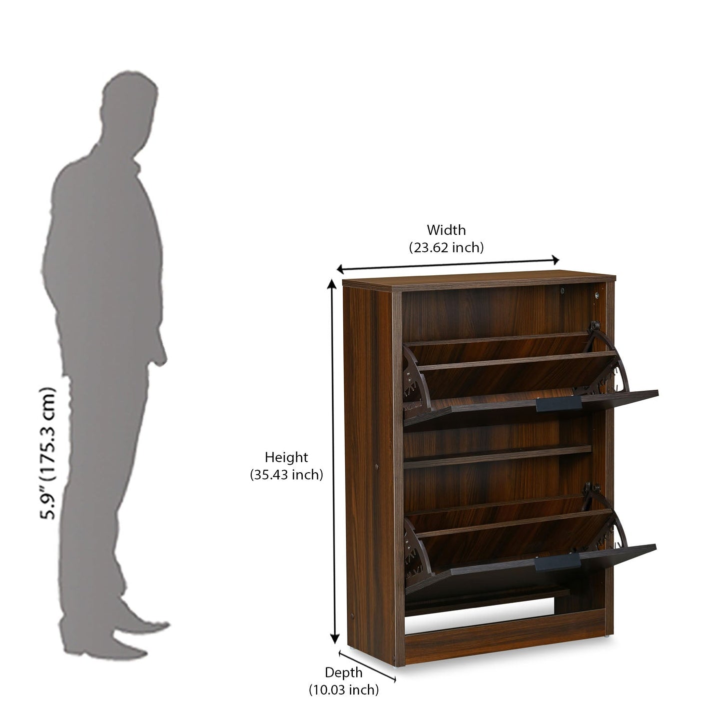 Nilkamal Florine Engineered Wood 2 Tier Shoe Cabinet (Walnut & Wenge)